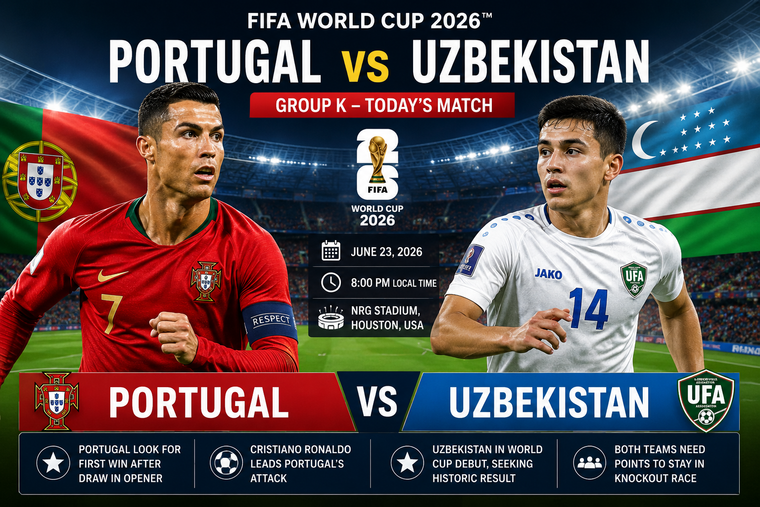 Portugal Face Uzbekistan in Crucial Group K World Cup Clash